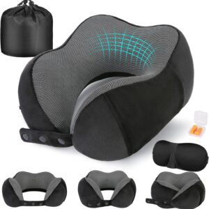 Travel Pillow for Airplane, Neck Pillow for Travel, Memory Foam Travel Neck Pillow for Adults, Adjustable & Compact Flight Pillow