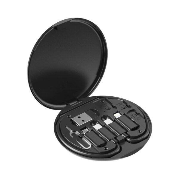 Multifunctional Data Cable Storage Box Adaptor for IOS Devices, USB-C and Micro-USB Devices Universal Data Transfer Cable (Black)